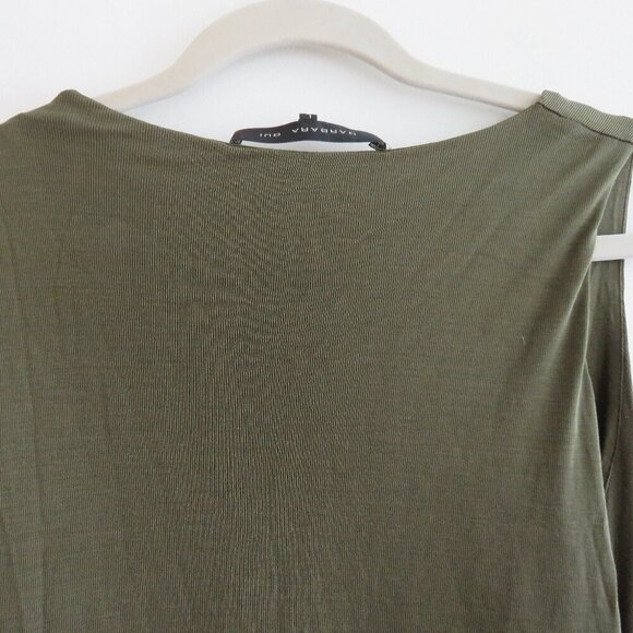BARBARA BUI 100% Lyocell Draped Ruched Stretch Dress in Khaki Green - Size L - Picture 10 of 13